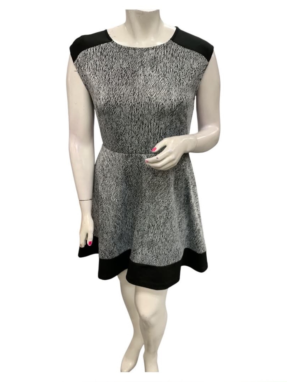 attention Black & Gray Textured Fit-and-Flare Mini Dress Size L